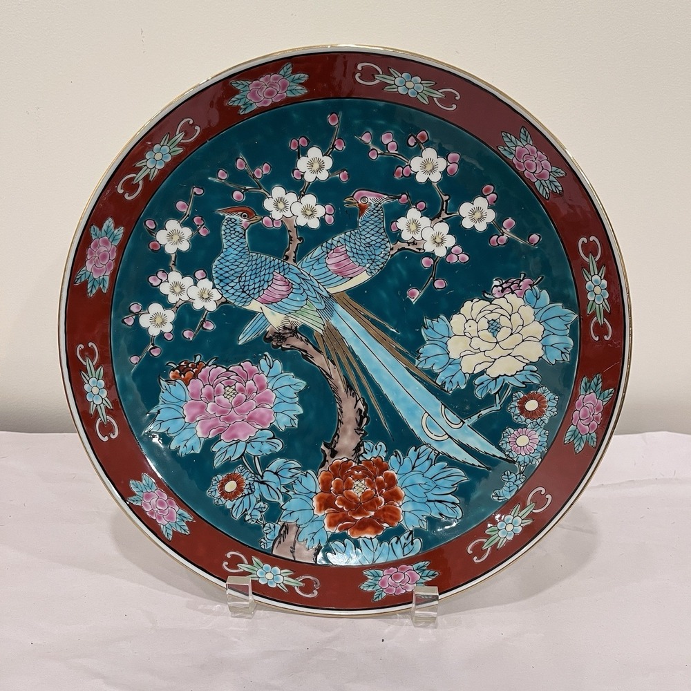 Vtg 11" Gold Imari Hand Painted Japanese Peacock Birds of Paradise Plate